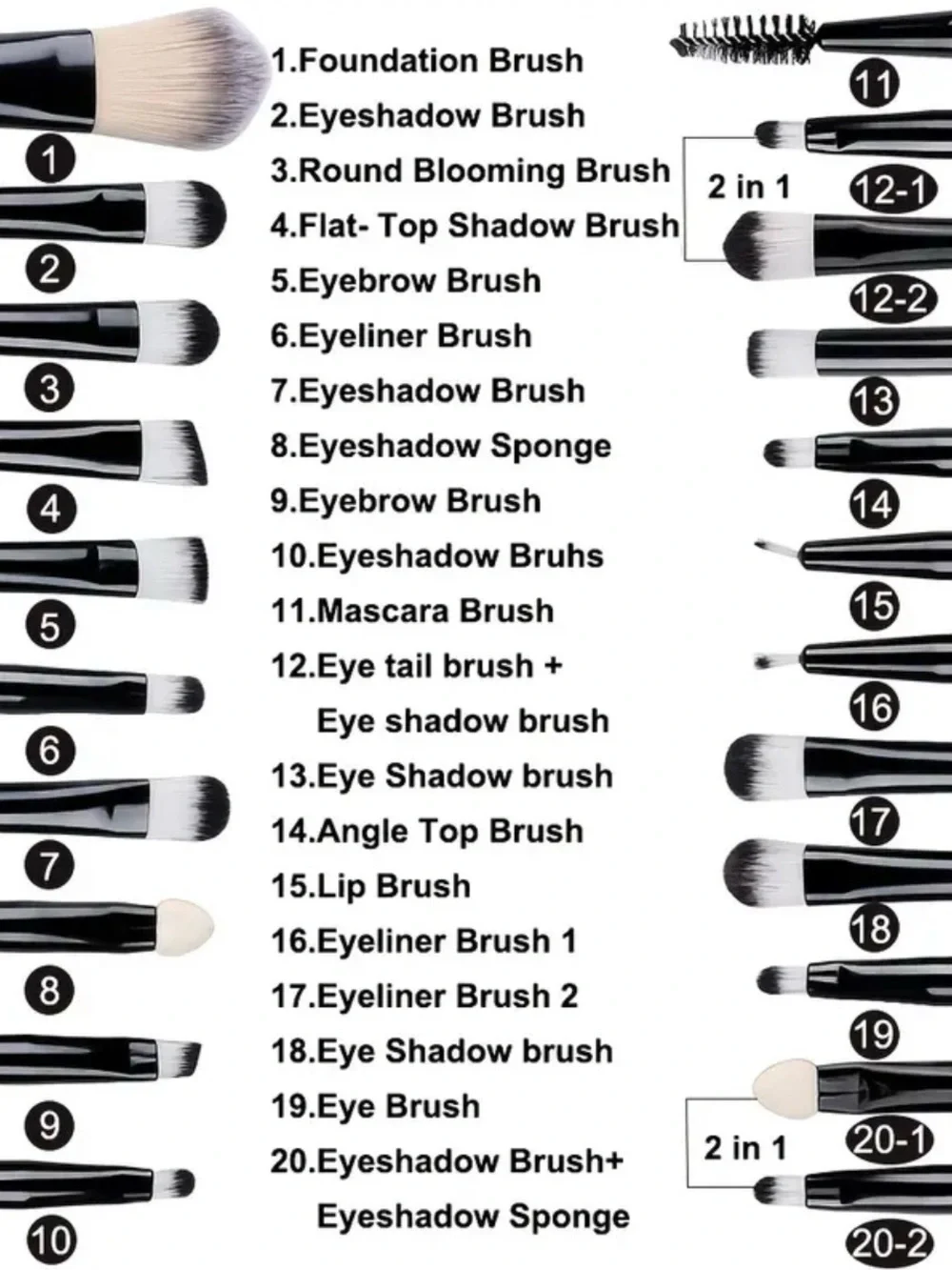 22-Piece Black Makeup Brush and Powder Puff Set